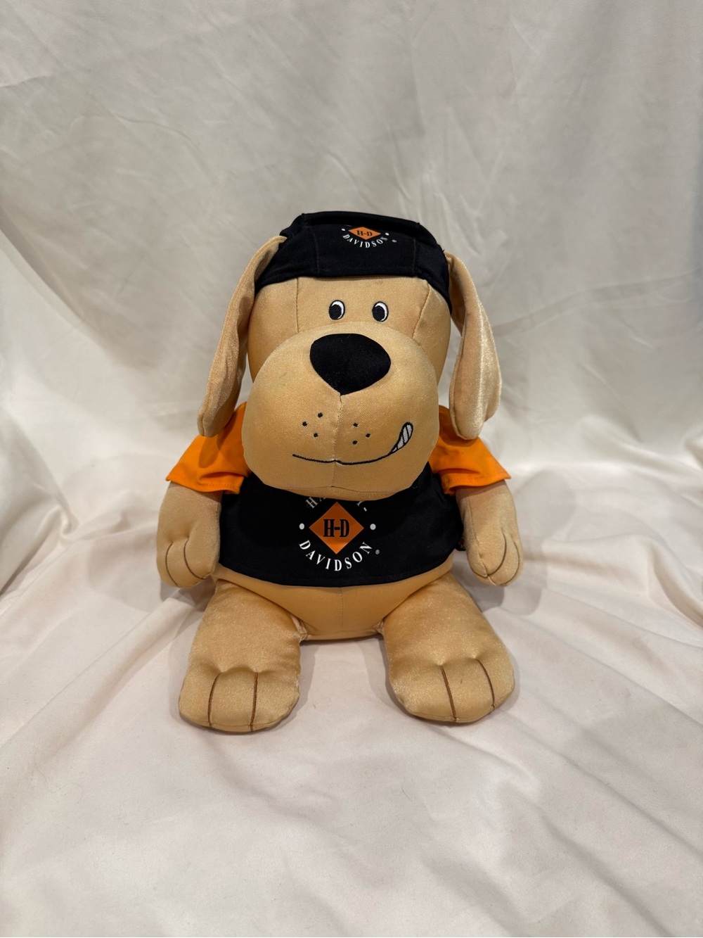 Harley-Davidson Tan Plush Dog with Black Hat & Orange Shirt